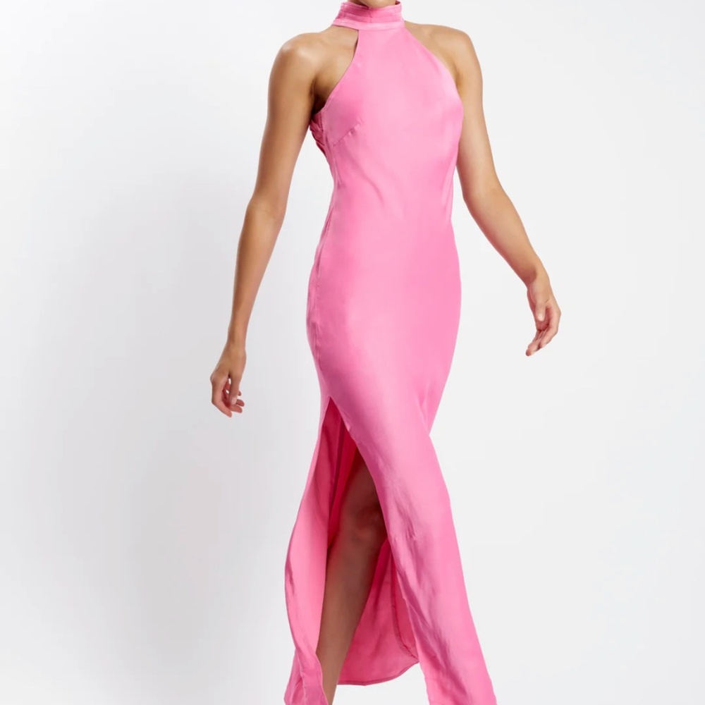 Meshki Claire Satin Drape Back Maxi Dress
